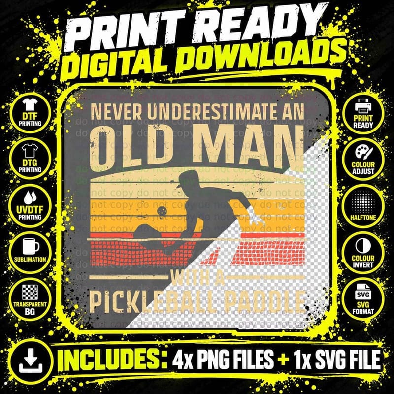 Cool Pickleball Art for Men Women Paddle Pickleball Png SVG Digital Bundle