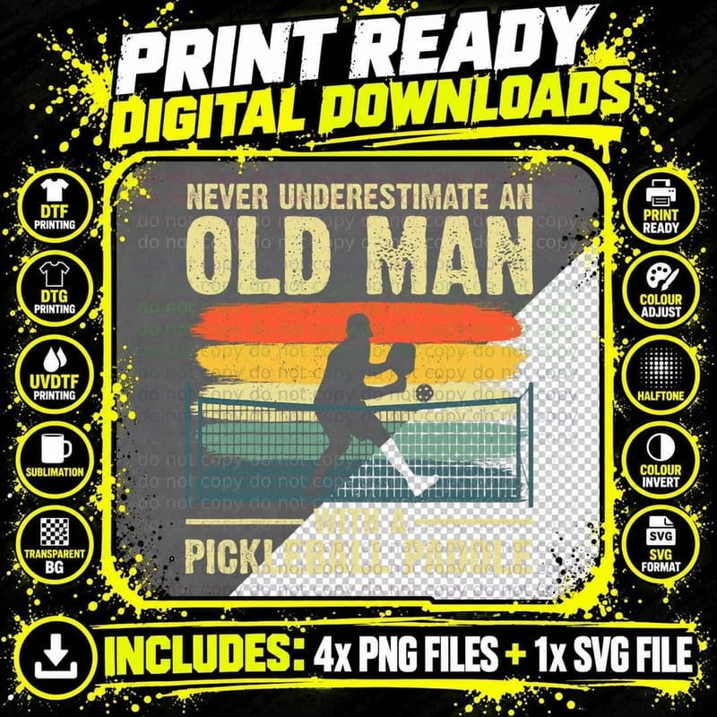 Cool Pickleball Design for Men Grandpa Pickleball Player Png SVG Digital Bundle