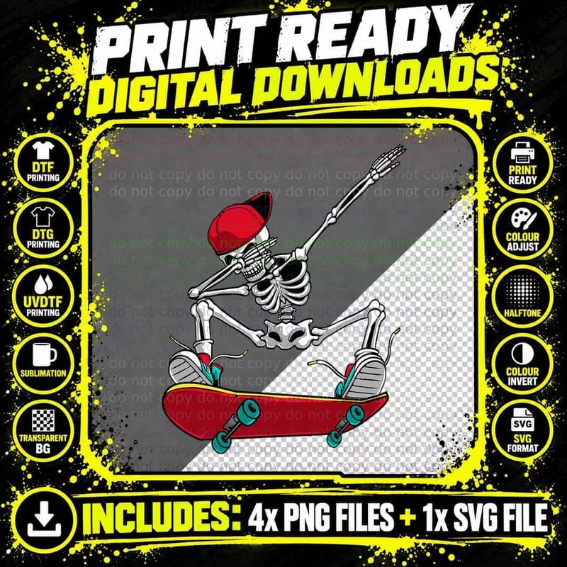 Cool Skateboarding Art for Men Women Skateboard Png SVG Digital Bundle
