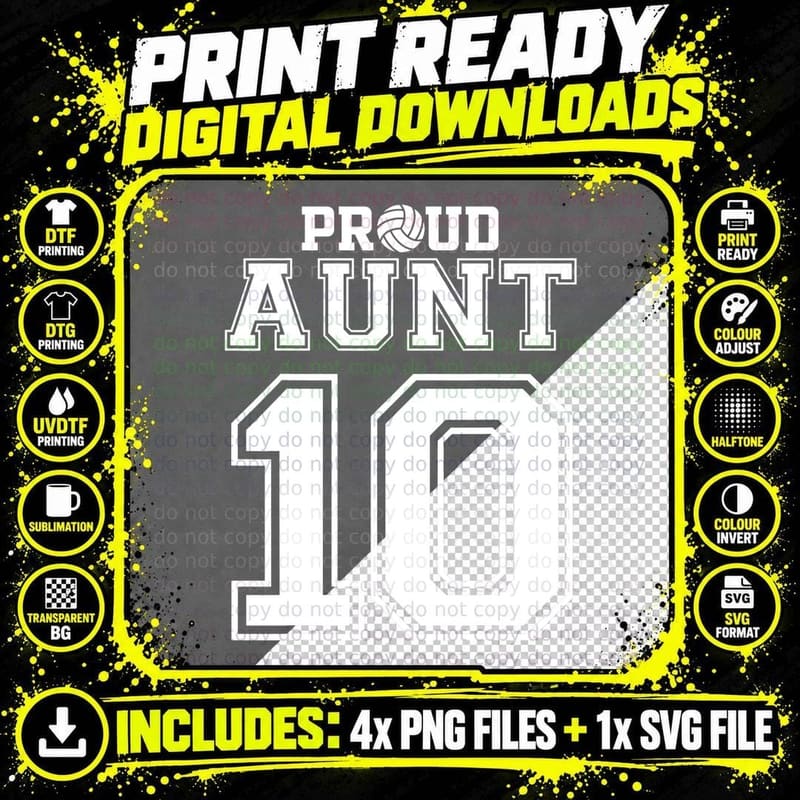 Custom Proud Volleyball Aunt Number 10 Personalized Png SVG Digital Bundle