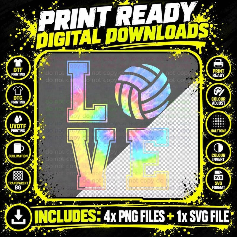 Cute Love Volleyball Tie Dye Volleyball N Girls Kid Png SVG Digital Bundle
