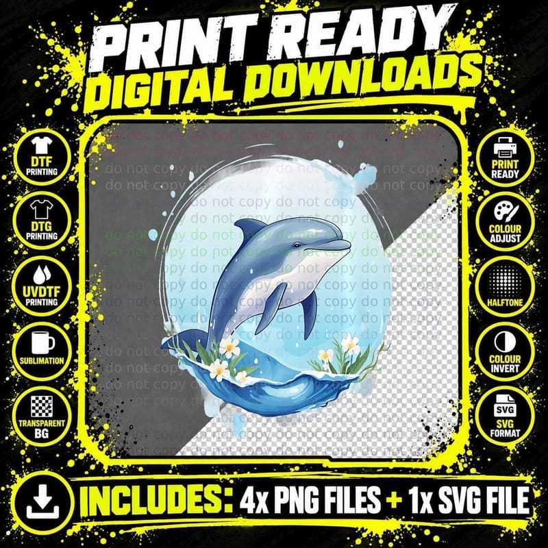 Dolphinon Water Swimming T-Shirt Png SVG Digital Bundle