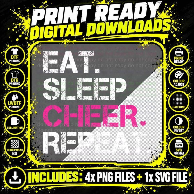 Eat Sleep Cheer Repeat Cheerleading Tshirt Cheerleader Png SVG Digital Bundle