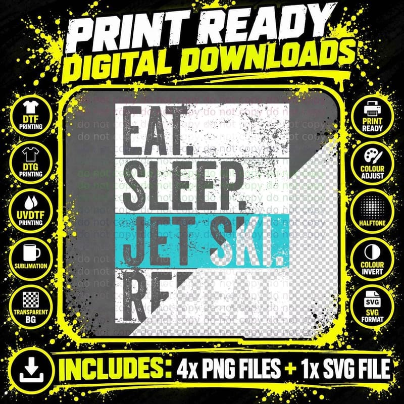 Eat Sleep Jet Ski Repeat Jet Skiing T-Shirt Png SVG Digital Bundle