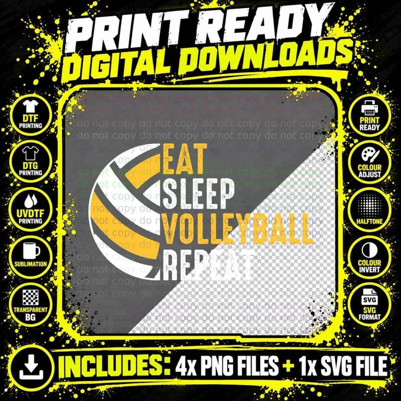 Eat Sleep Volleyball Repeat Volleyball T-Shirt Png SVG Digital Bundle