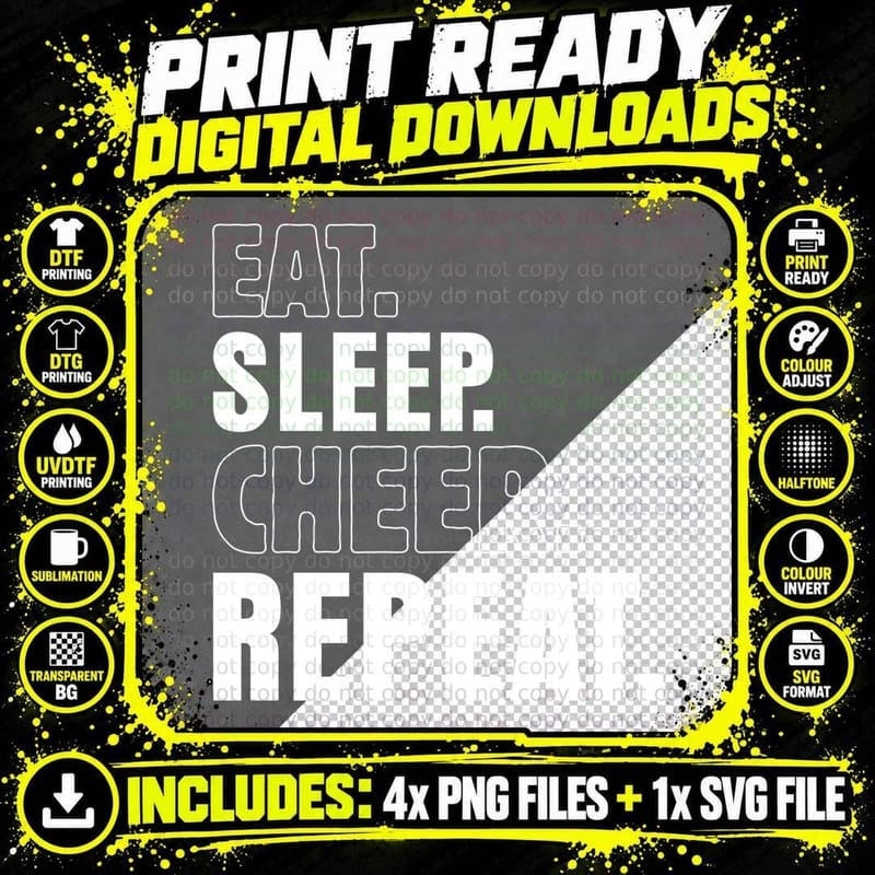 Eat. Sleep. Cheer. Repeat. Cheer T-Shirt Png SVG Digital Bundle