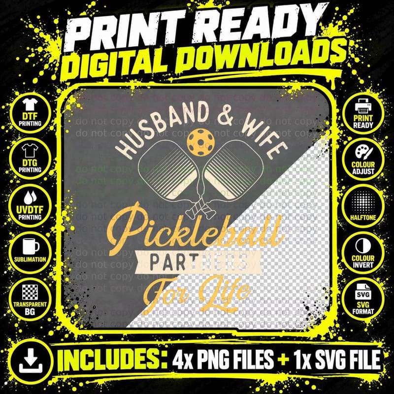 Husband & Wife - Couple Pickleball Player Pickleballers Png SVG Digital Bundle