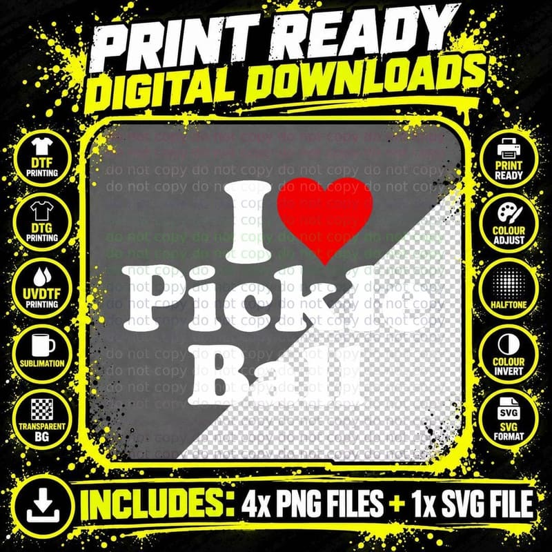 I LOVE HEART Pickle BALL Pickleball T-Shirt Png SVG Digital Bundle