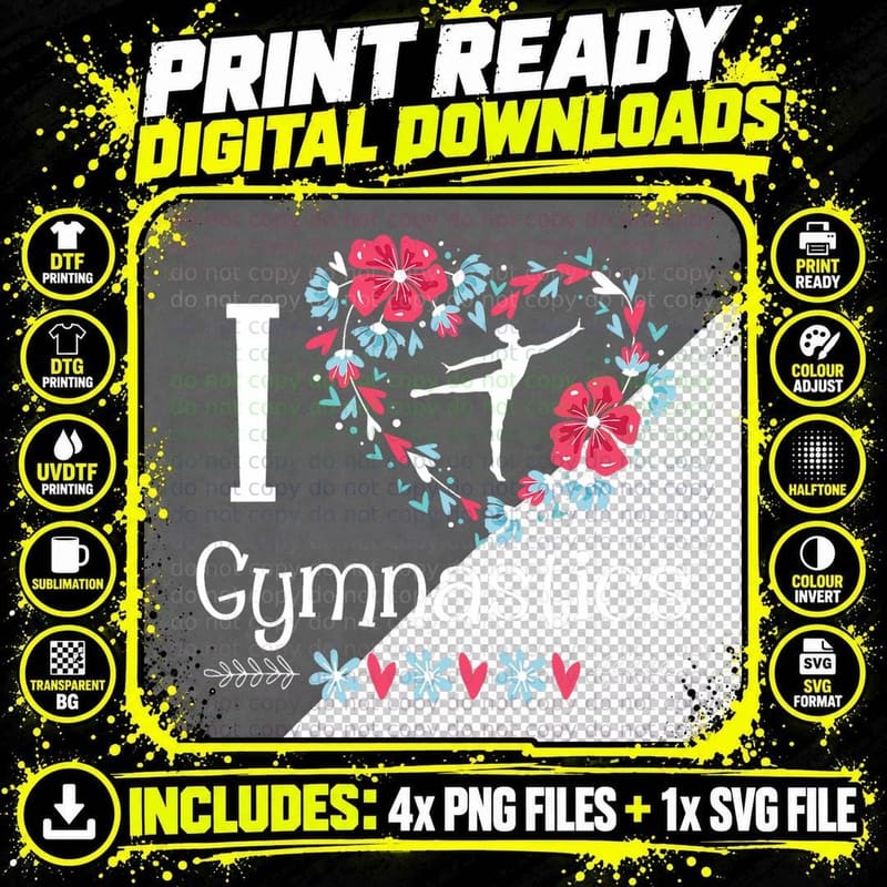 I Love Gymnastics - Gymnast Acrobatic Tumbling Png SVG Digital Bundle