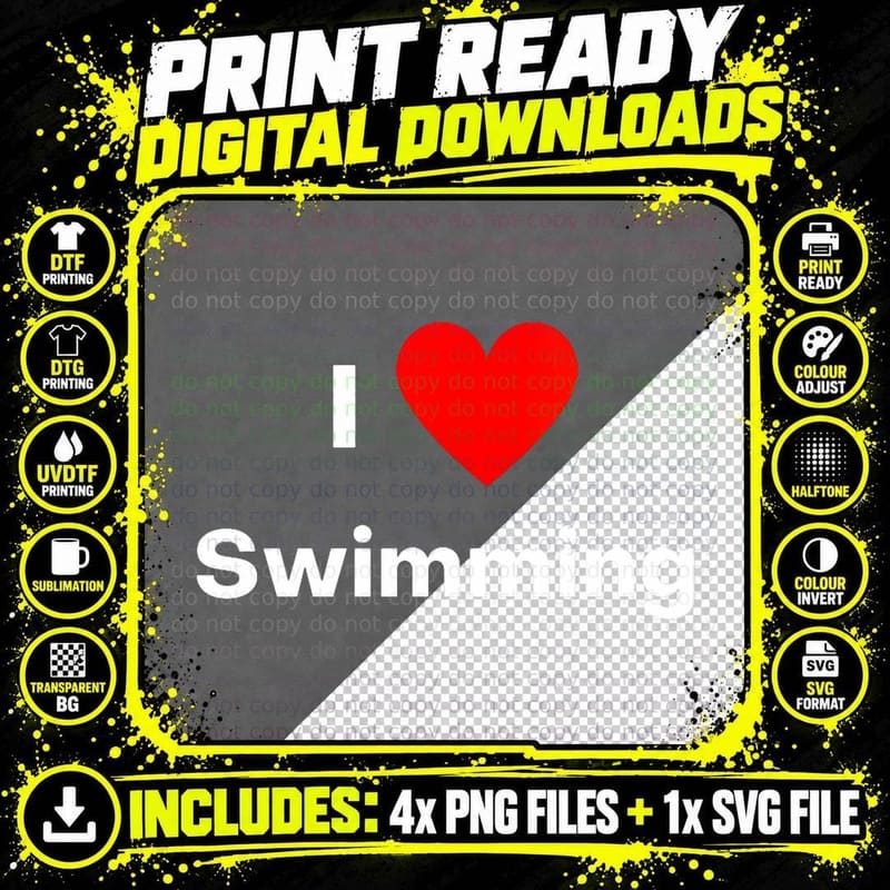 I Love Swimming - with a Red T-Shirt Png SVG Digital Bundle