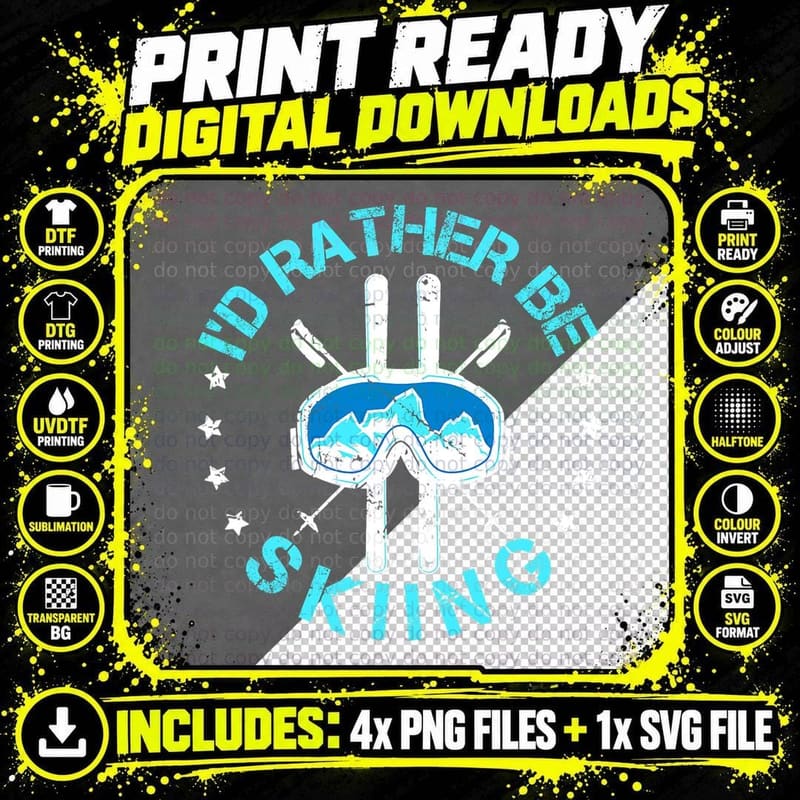 I'd Rather Be Skiing - Ski Quote T-Shirt Png SVG Digital Bundle