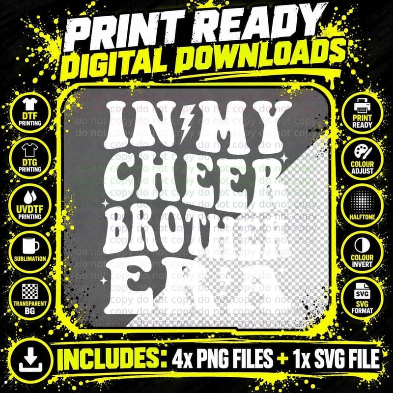 In My Cheer Brother Era Cheerleading Sports Cheerleader Png SVG Digital Bundle