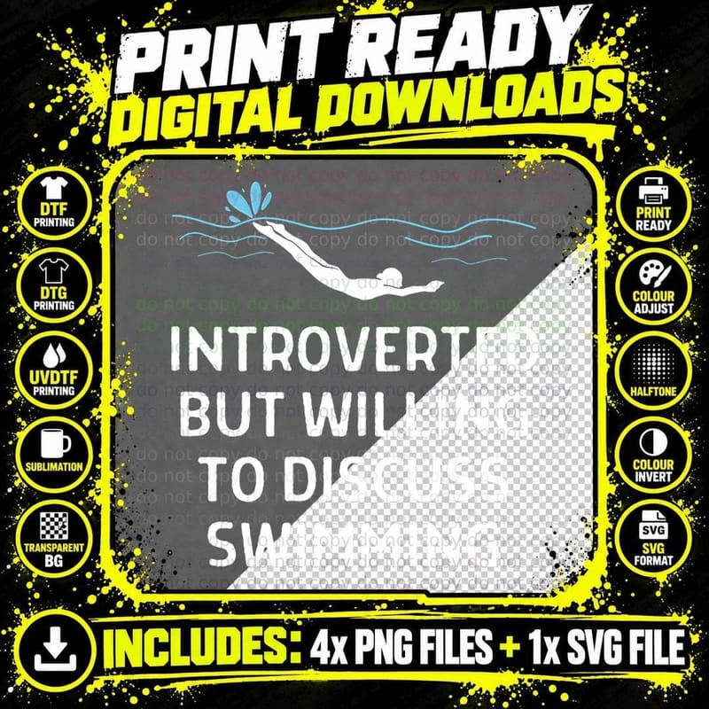 Introverted but Willing to Discuss Swimming Women Men Png SVG Digital Bundle