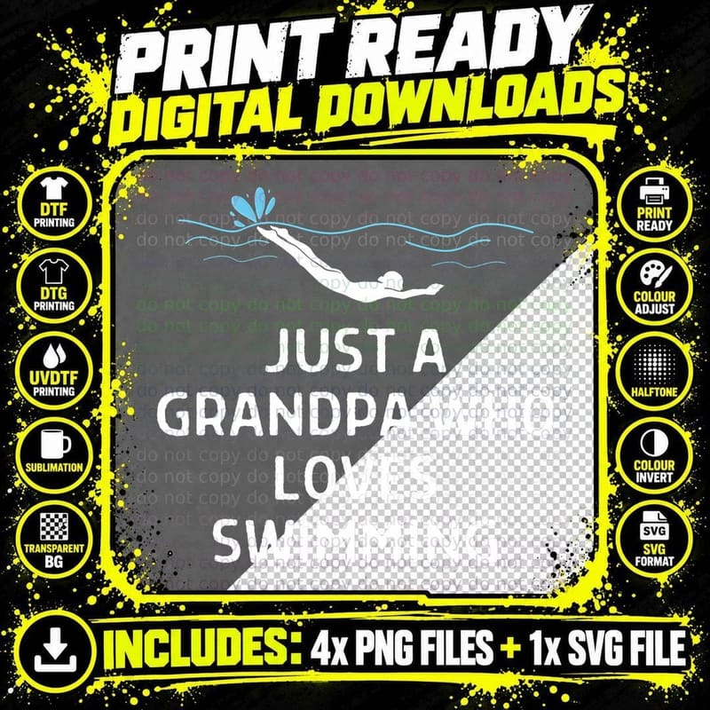 Just a Grandpa Who Loves Swimming Outfit Men Png SVG Digital Bundle