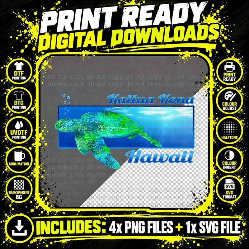 Kailua Kona Hawaii Swimming Honu, Sport T-Shirt Png SVG Digital Bundle
