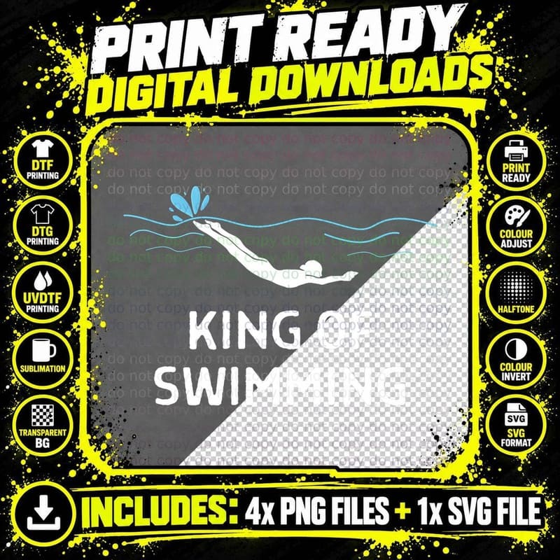 King of Swimming Quote Outfit Men T-Shirt Png SVG Digital Bundle