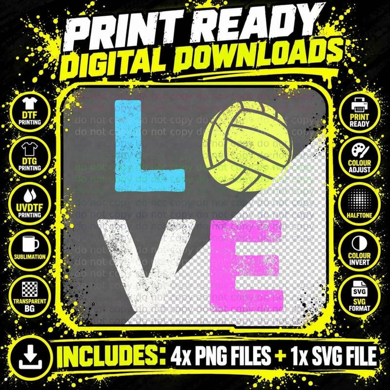 LOVE Volleyball American Team Fan Gift T-Shirt Png SVG Digital Bundle