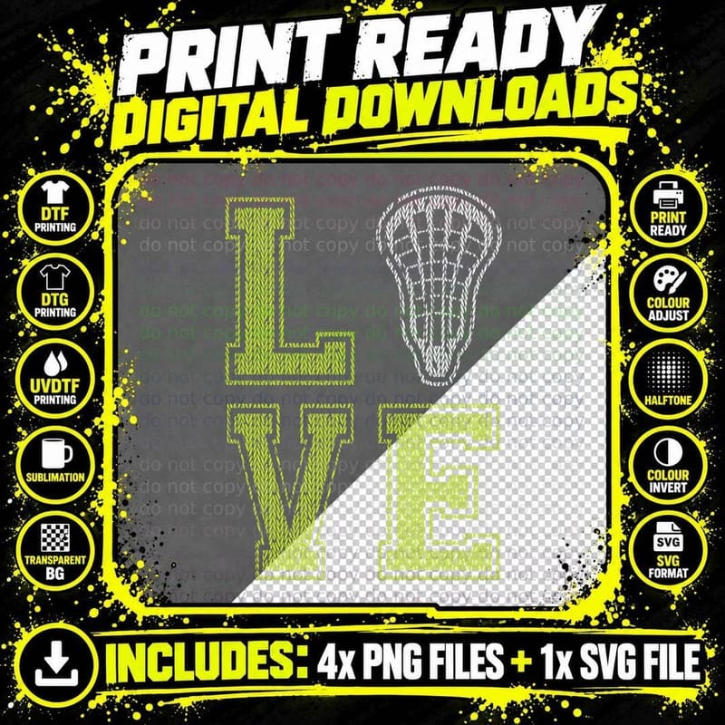 Lacrosse Sweater Knit Girls Love with LAX Stick Head Png SVG Digital Bundle