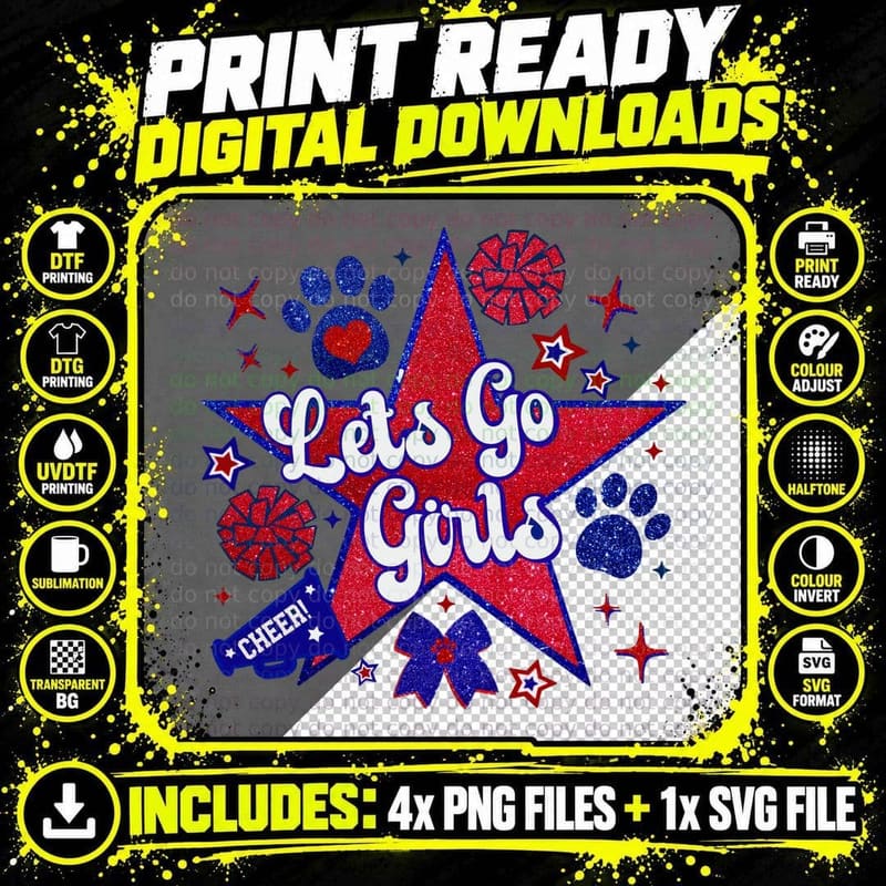 Let's Go Girls Cheer T-Shirt, Cheerleading-Themed Png SVG Digital Bundle