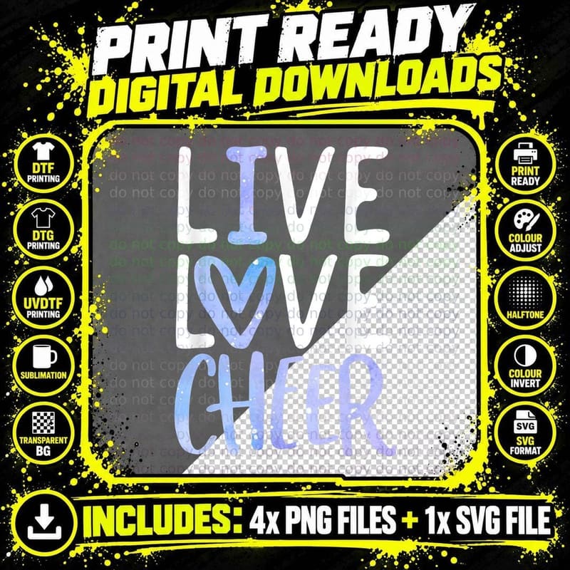 Live Love Cheer Girl Cheerleading Cheerleader Women Png SVG Digital Bundle