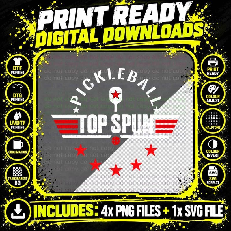 Mens Pickleball Top Spun Stars & Stripes T-Shirt Png SVG Digital Bundle