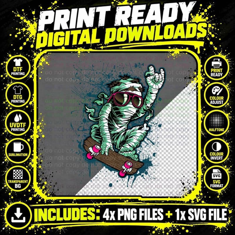 Mummy Skater Skateboard Splatter Graffiti T-Shirt Png SVG Digital Bundle
