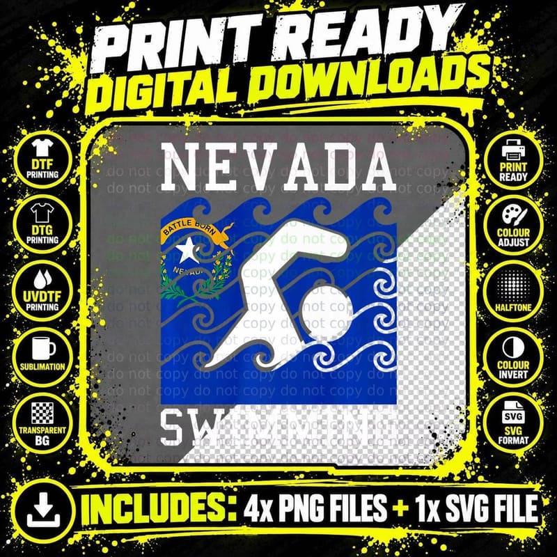 Nevada Flag Swimming Team Swim Swimmer US State Png SVG Digital Bundle