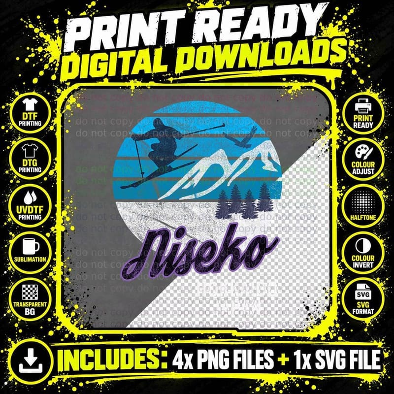 Niseko Hokkaido Island Japan Ski Resort Snowboarding Png SVG Digital Bundle