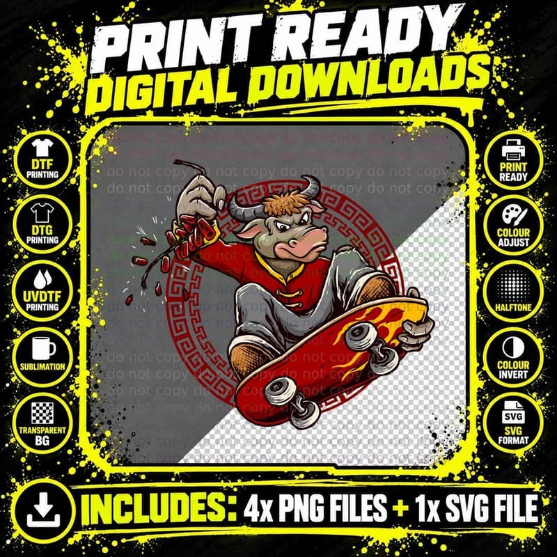 Oni Skater Japanese Demon Skateboard Chaos Red T-Shirt Png SVG Digital Bundle
