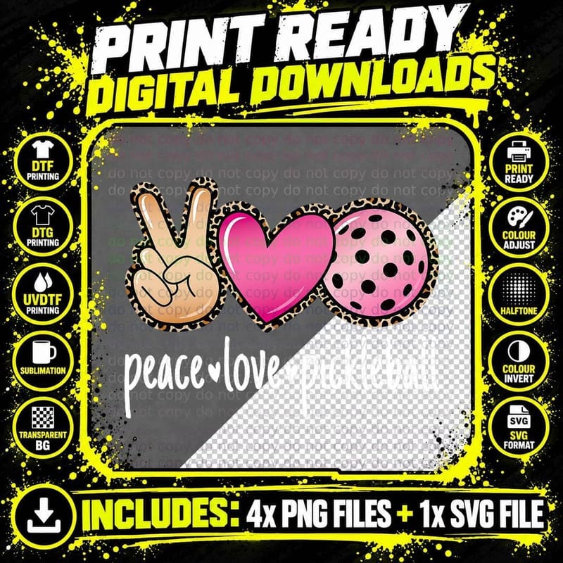 Peace Love Pickleball Cute Pickleball Lover Leopard Png SVG Digital Bundle