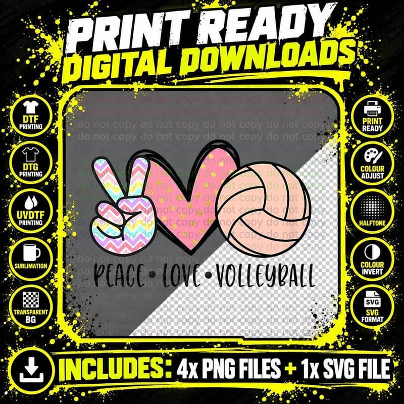 Peace Love Volleyball Cute Design for Women Teen Girls Png SVG Digital Bundle