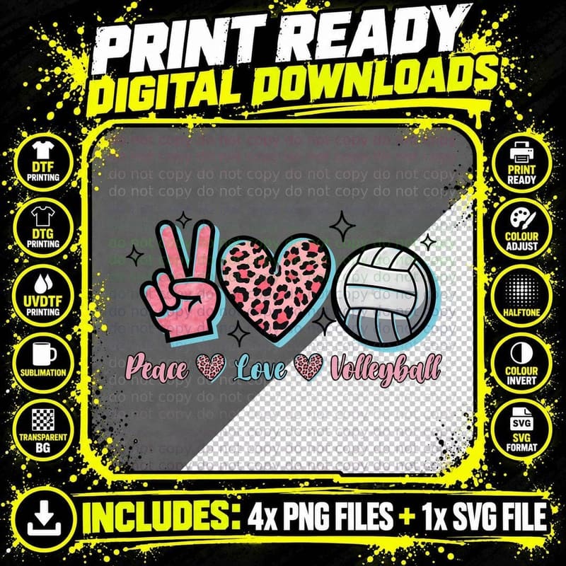 Peace Love Volleyball T-Shirt, Peace Love Volleyball Png SVG Digital Bundle
