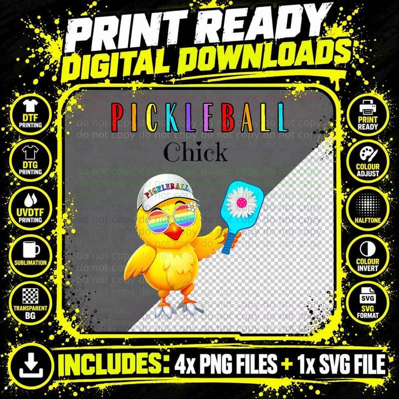 Pickleball Chick Tee Cute Hippie Peace Love T-Shirt Png SVG Digital Bundle
