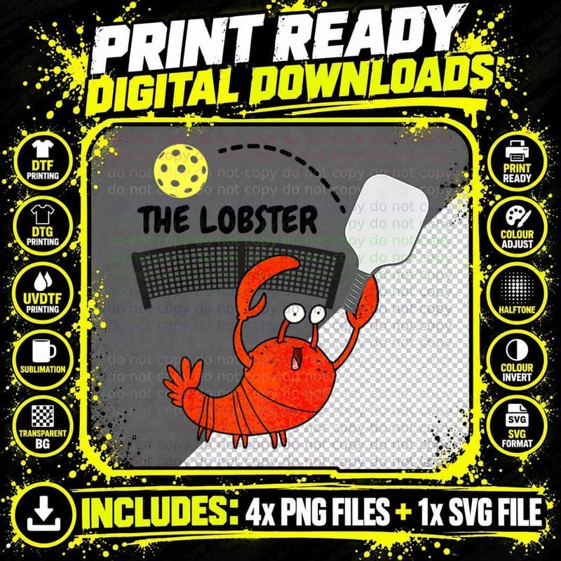 Pickleball Lovers the Lobster, Pickleball Sport Player Png SVG Digital Bundle