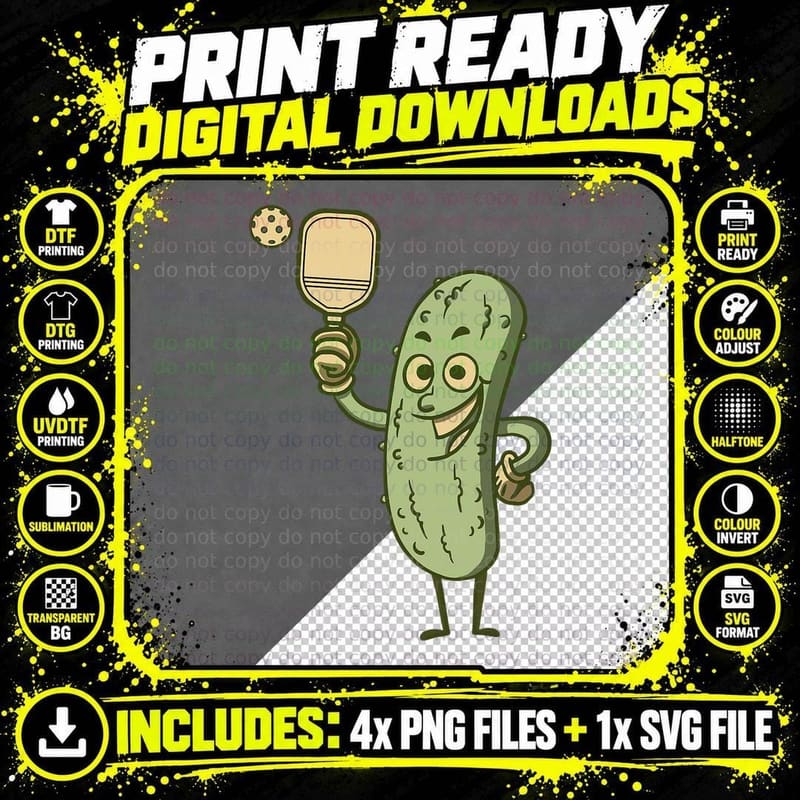 Pickleball Pickle Paddleball for Pickleball Player Png SVG Digital Bundle