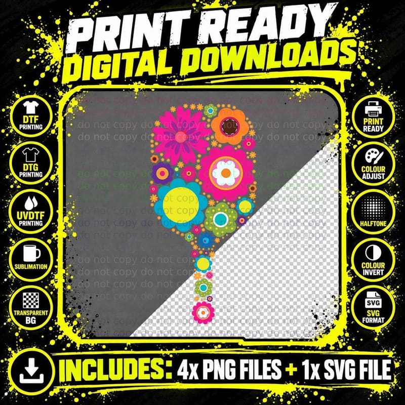 Pickleball Sports Racquet Racket Paddle Flowers Women Png SVG Digital Bundle