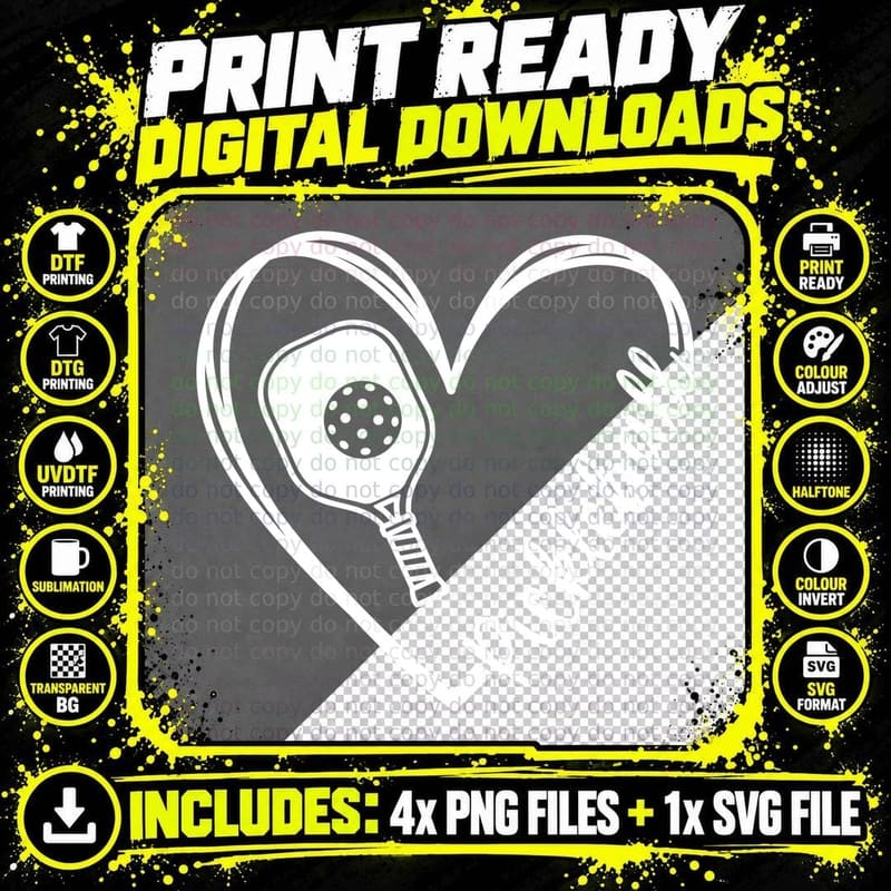Pickleball T-Shirt, Heart-Shaped Pickleball Racket Png SVG Digital Bundle
