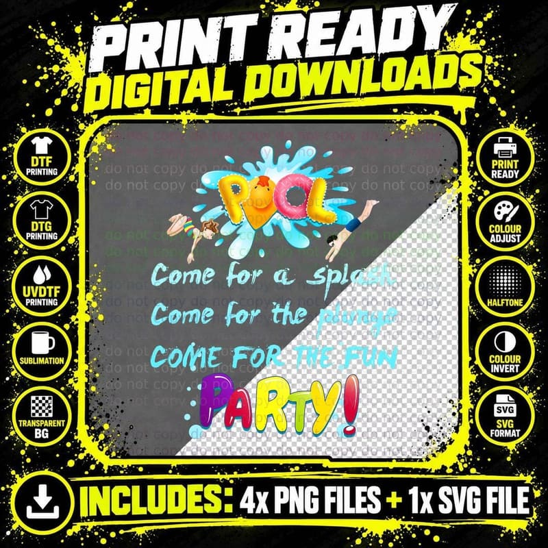 Pool Party Come for a Splash Plunge & Fun Swimming Flip Png SVG Digital Bundle