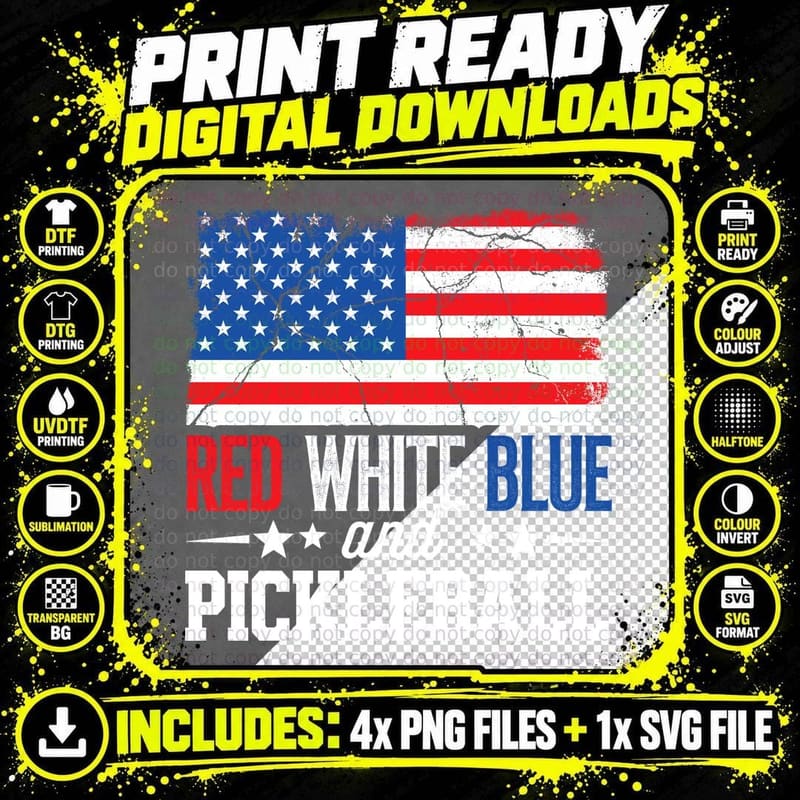 Red White Blue and Pickleball T-Shirt Png SVG Digital Bundle