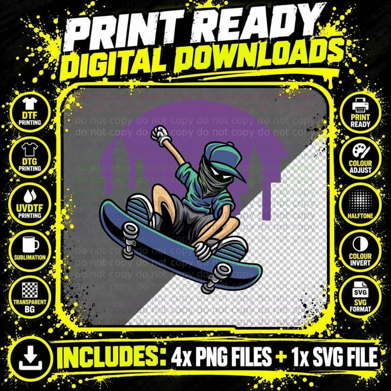 Skateboarder Purple Skateboard Motion T-Shirt Png SVG Digital Bundle