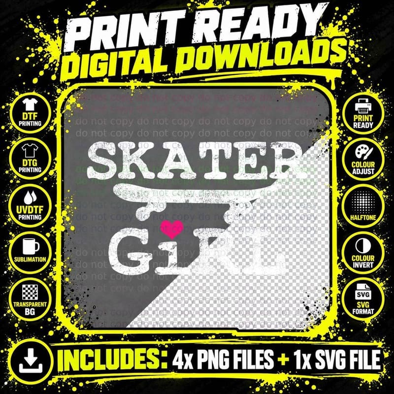 Skater Girl Skateboard Skateboarding T-Shirt Png SVG Digital Bundle