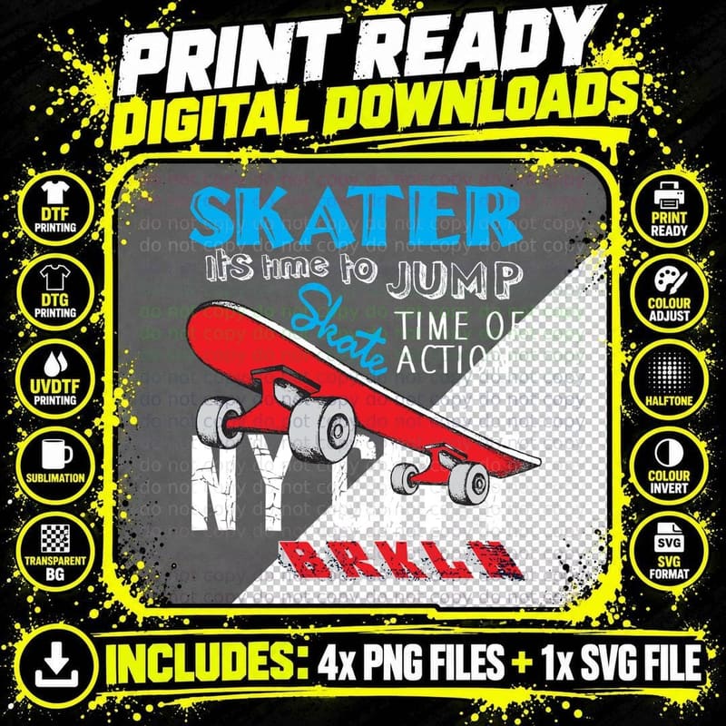 Skater Its Time to Jump of Action Red Skateboard Graphic Png SVG Digital Bundle