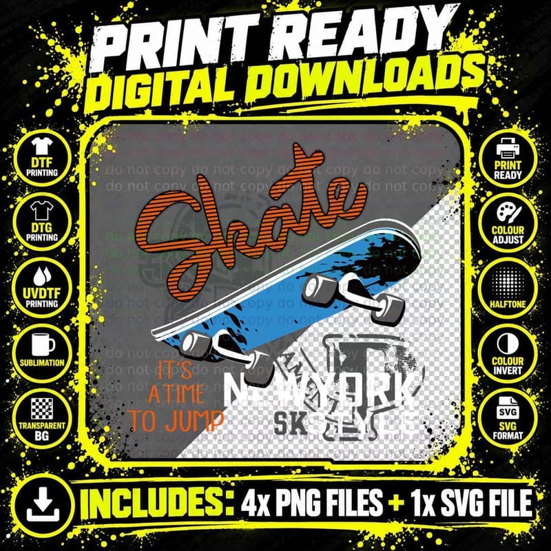Skater Joy Its All to Newyork Style Skateboard Graphic Png SVG Digital Bundle