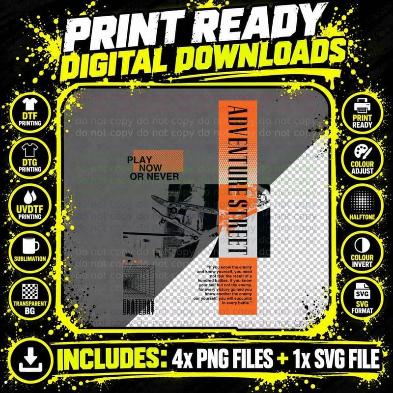 Skating Strategy Play Now or Never Black Orange Png SVG Digital Bundle