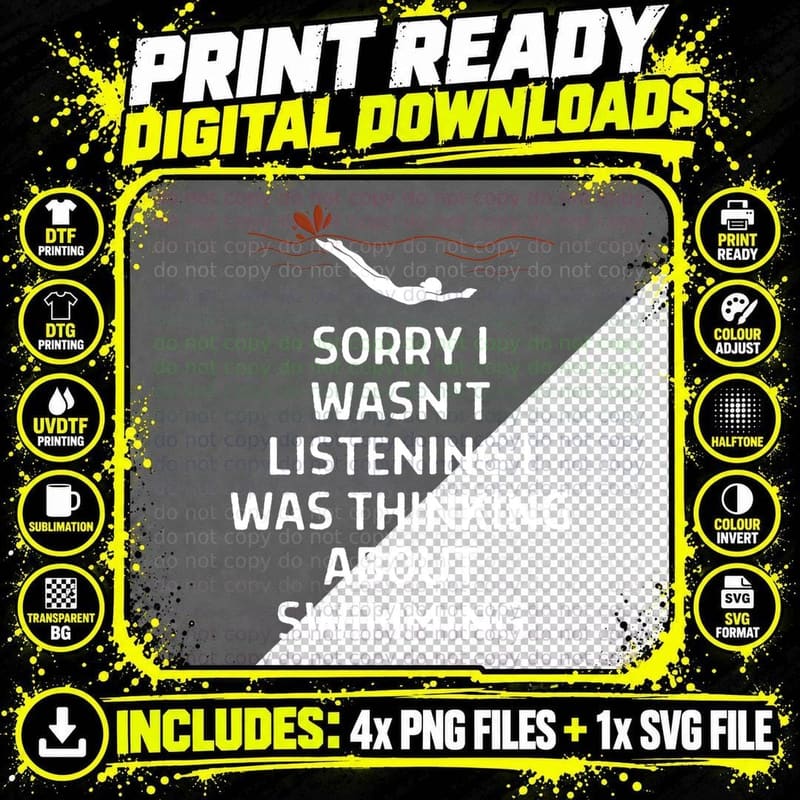 Sorry I Wasn't Listening Thinking About Swimming Women Png SVG Digital Bundle