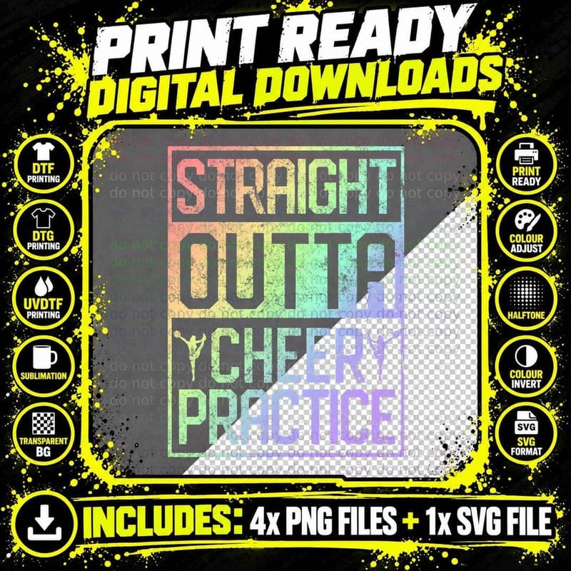 Straight Outta Cheer Practice Cheerleading Gift T-Shirt Png SVG Digital Bundle