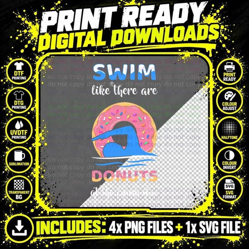 Swim Like There Are Donuts at the Finish Line Swimming Png SVG Digital Bundle