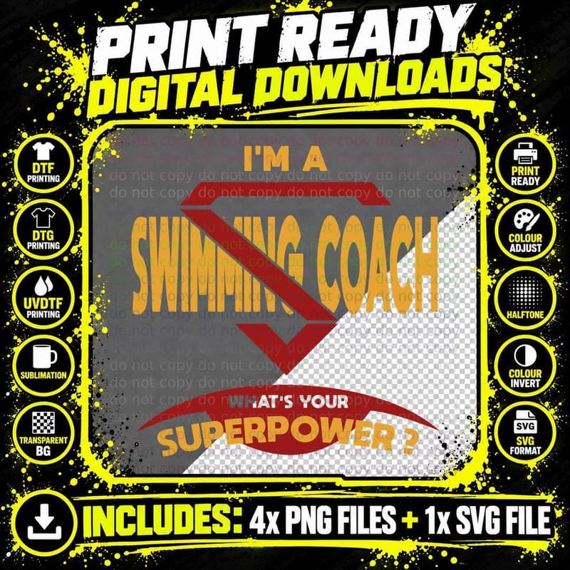Swimming Coach Superpower T-Shirt, Patriotic Theme Png SVG Digital Bundle