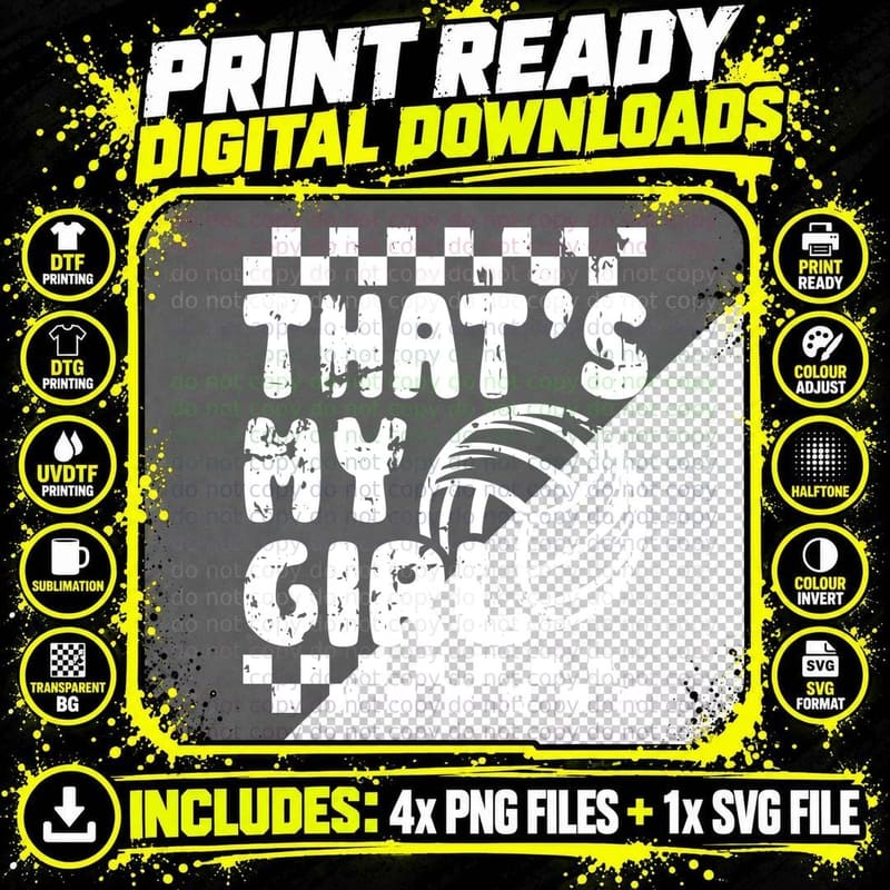 That's My Girl Volleyball T-Shirt, Volleyball Checkered Png SVG Digital Bundle