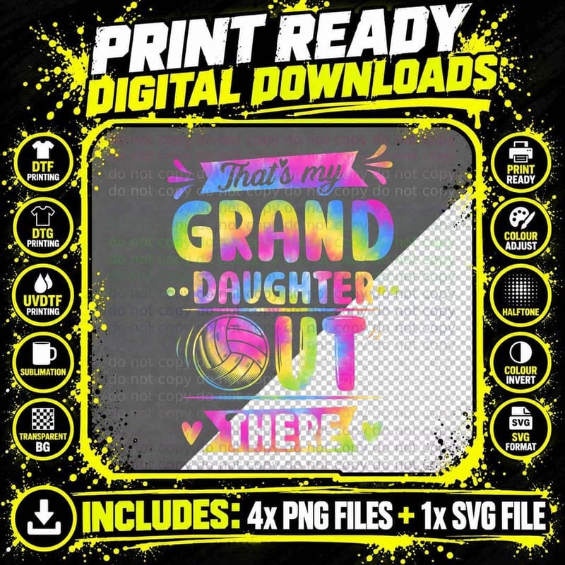 That's My Granddaughter Out There Volleyball Tie Dye Png SVG Digital Bundle